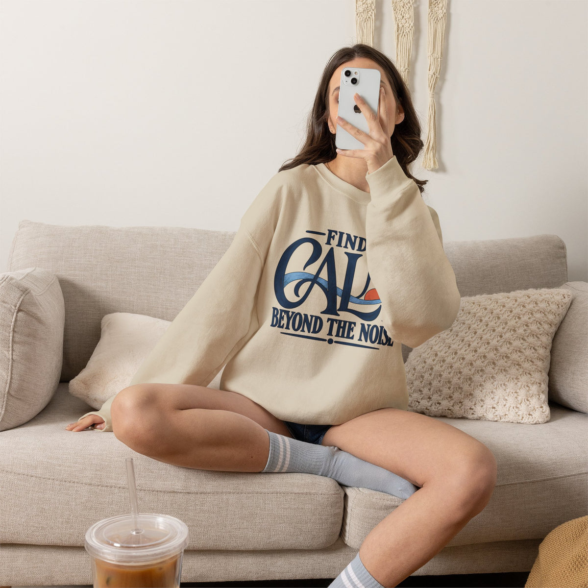 Crewneck Sweatshirt – "Find Calm Beyond the Noise" Inspirational Graphic