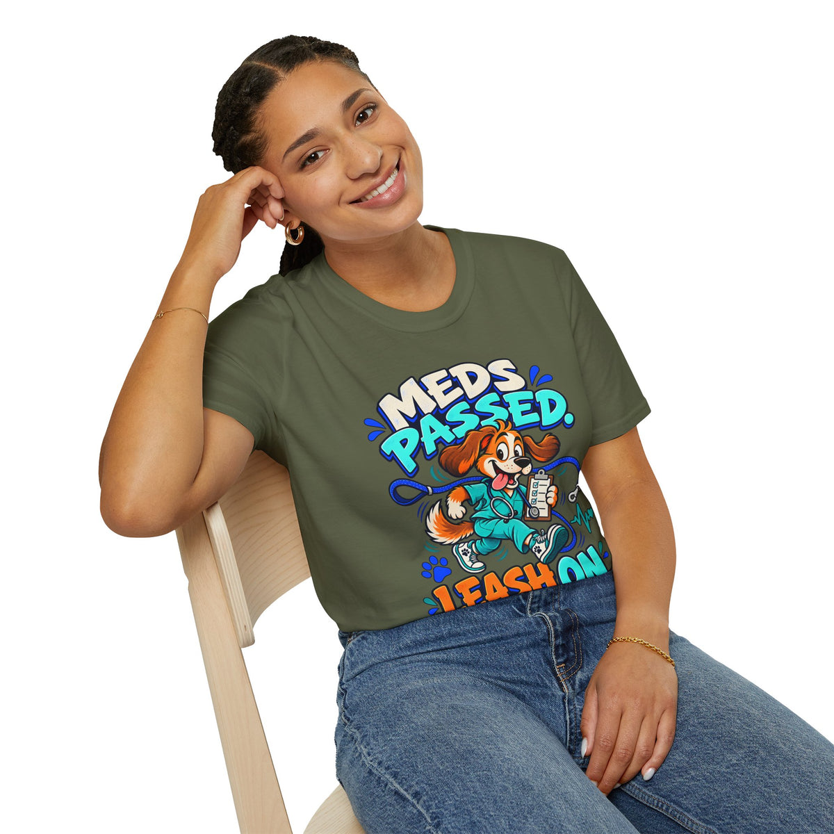 Classic T-Shirt | Meds Passed, Leash On – Funny Nurse and Dog Lover Graphic Tee