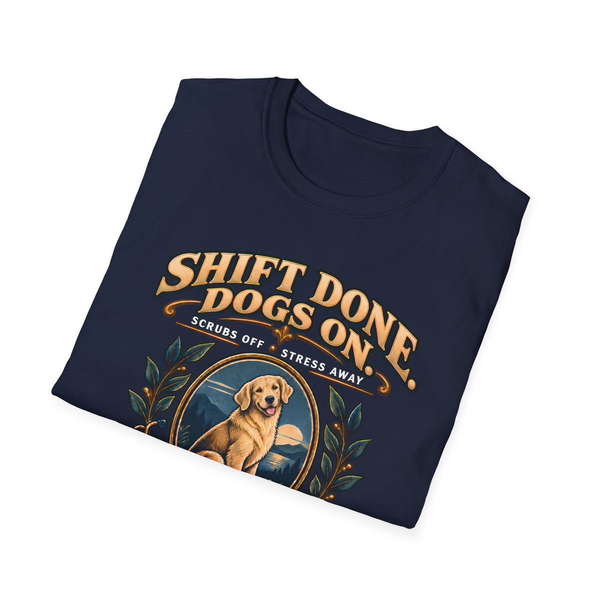 Classic T-Shirt — "Shift Done Dogs On, Real Therapy" Vintage Dog Lover Tee