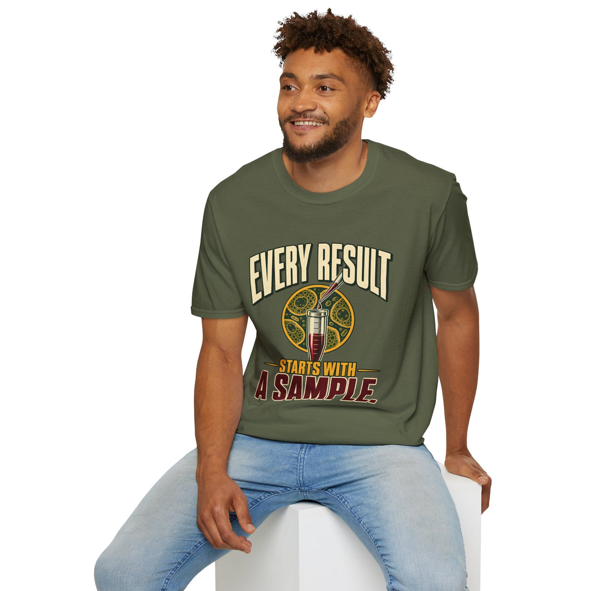 Every Result Begins With a Sample | Oversized Boxy Tee – Biology Lab Scientist Graphic Shirt