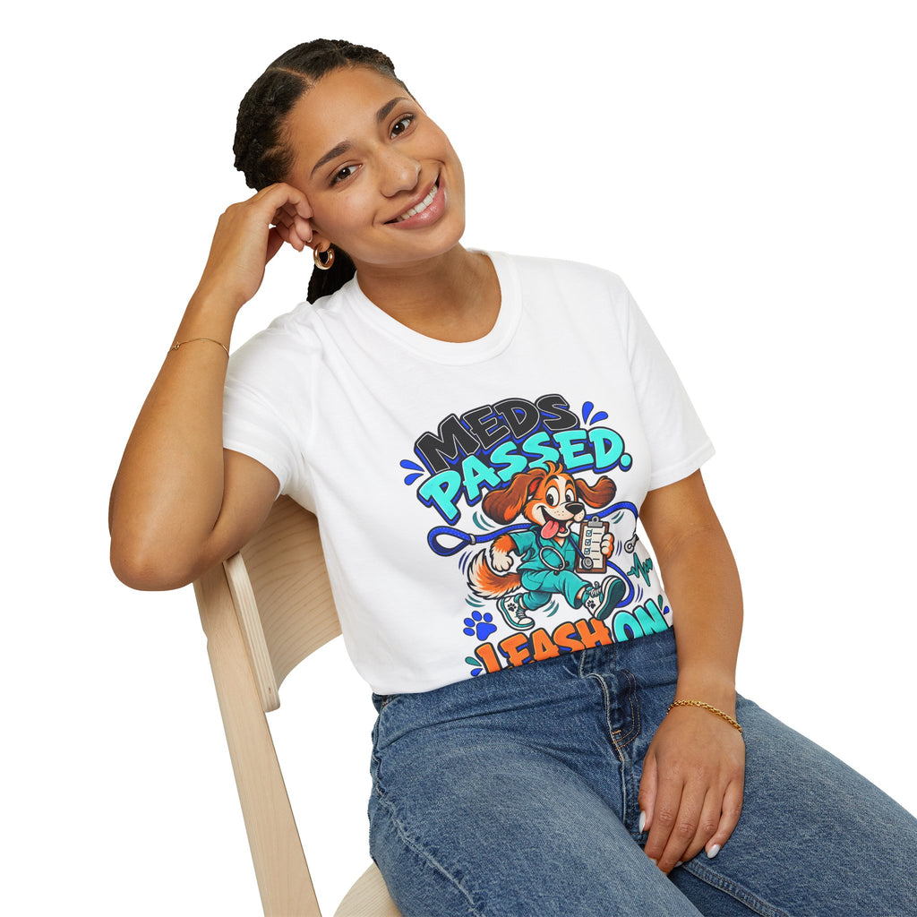 Classic T-Shirt | Meds Passed, Leash On – Funny Nurse and Dog Lover Graphic Tee