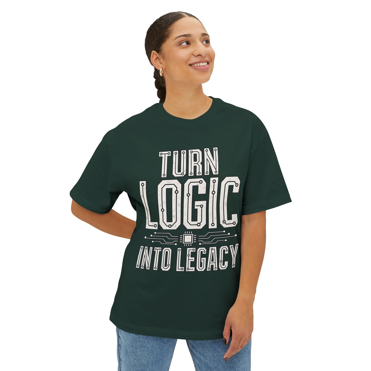 Oversized boxy Tech Quote Tee — "Turn Logic Into Legacy" Boxy T‑Shirt