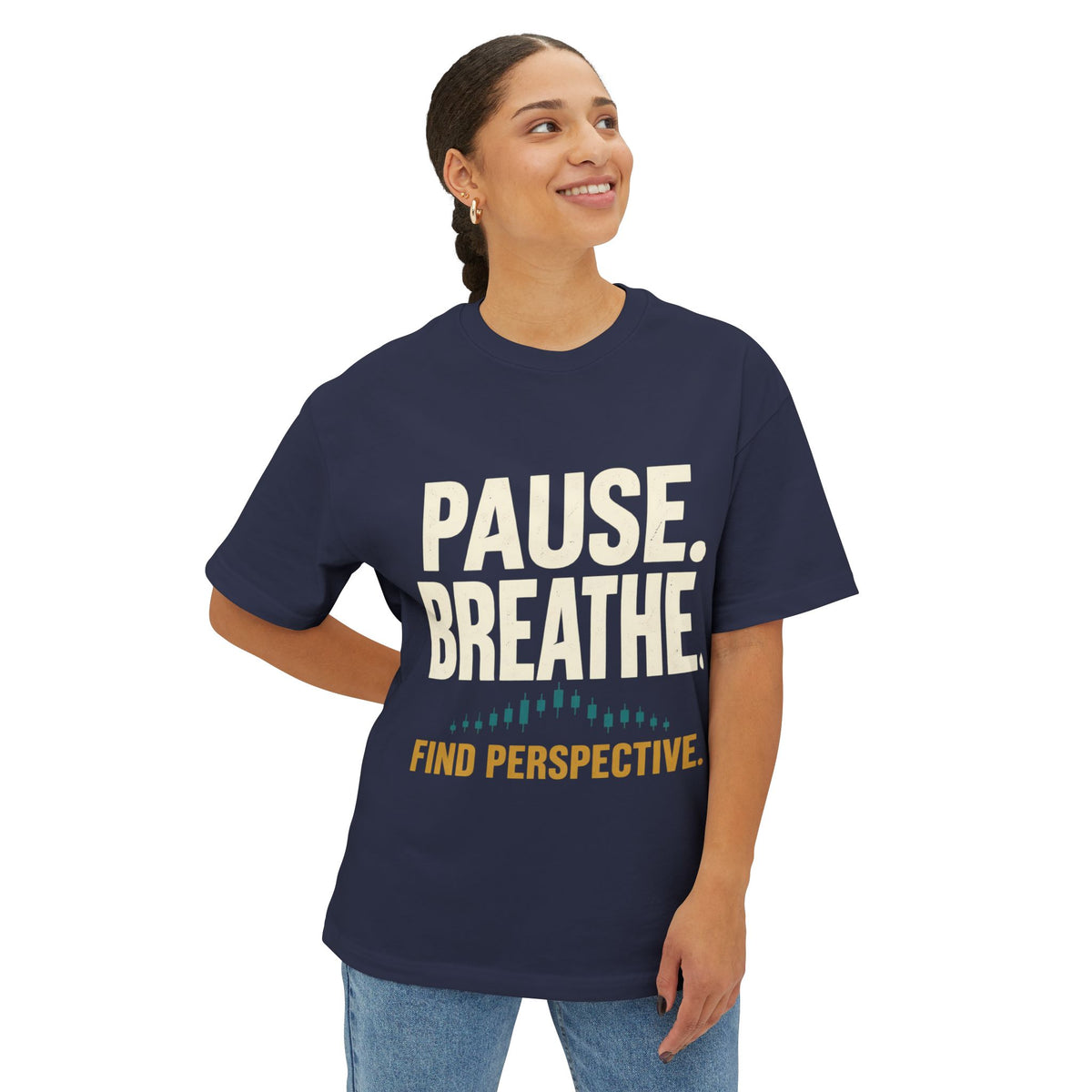 Oversized Boxy Motivational T-Shirt | Pause. Breathe. Find Perspective.