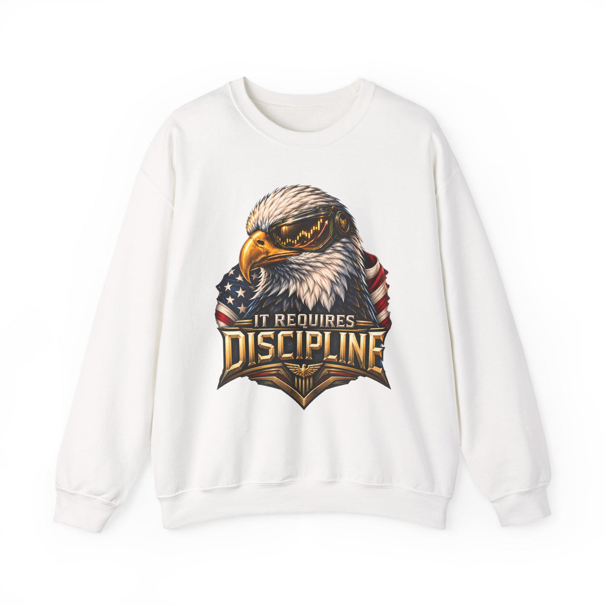 Unisex Heavy Blend™ It Requires Discipline Eagle Sweatshirt – Patriotic American Flag Graphic Crewneck
