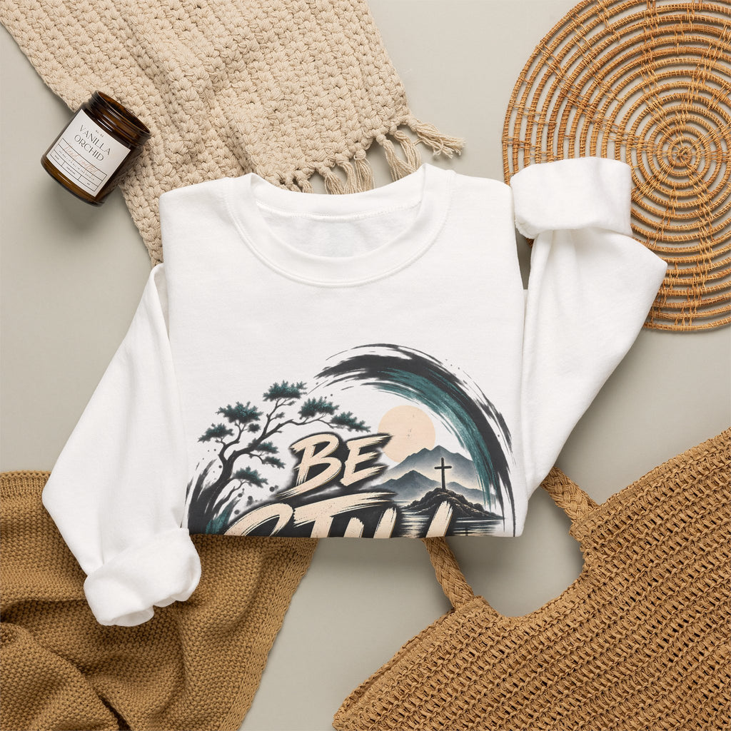 Be Still Christian Sweatshirt – Psalm 46:10 Faith-Inspired Graphic Crewneck