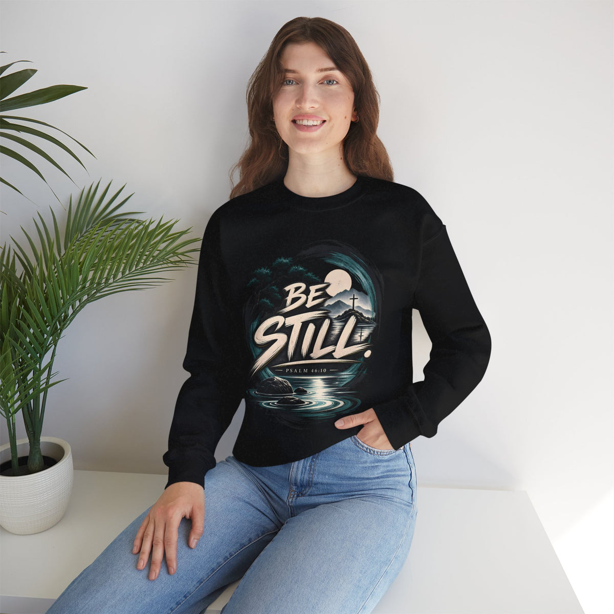 Be Still Christian Sweatshirt – Psalm 46:10 Faith-Inspired Graphic Crewneck