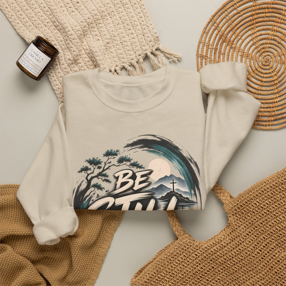 Be Still Christian Sweatshirt – Psalm 46:10 Faith-Inspired Graphic Crewneck