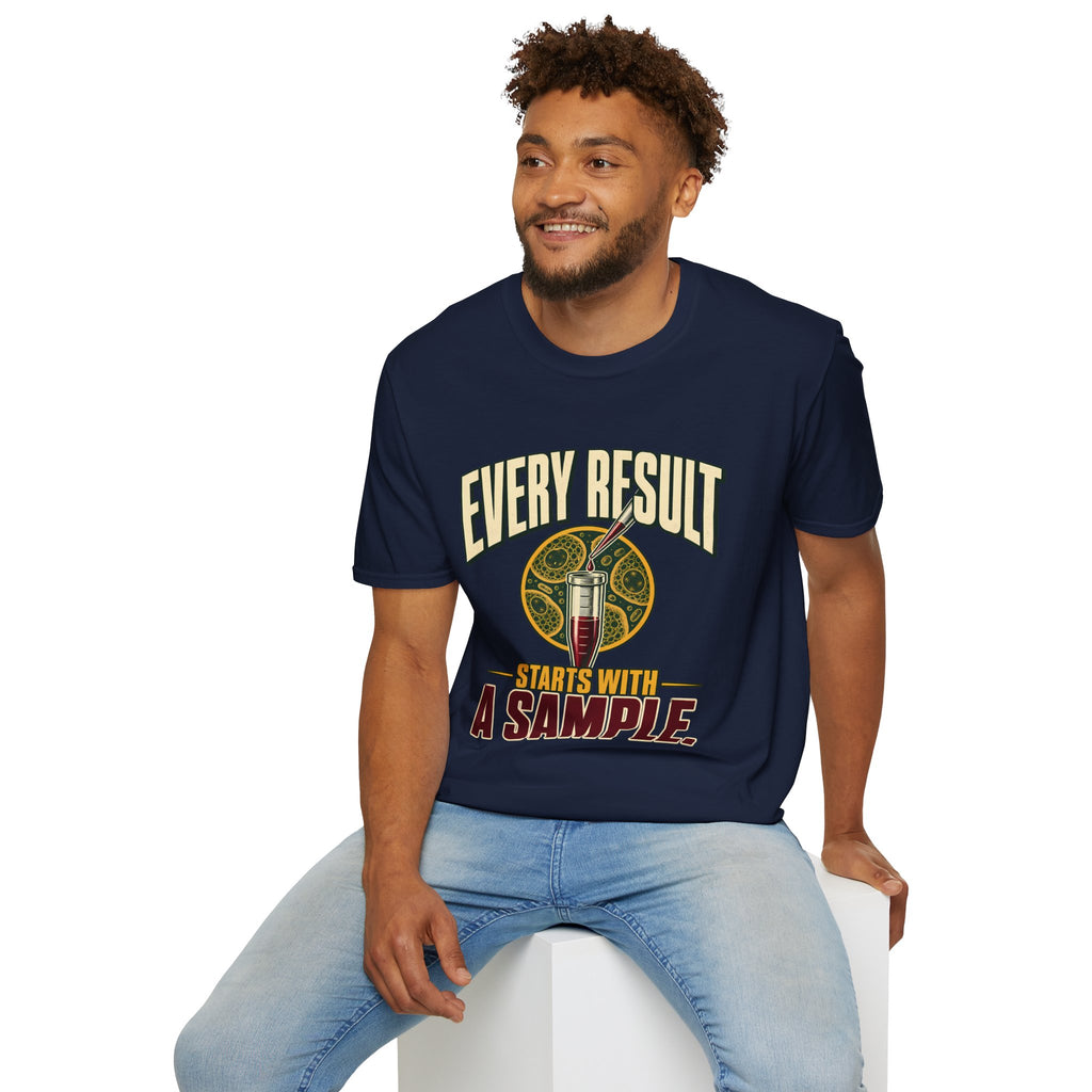Every Result Begins With a Sample | Oversized Boxy Tee – Biology Lab Scientist Graphic Shirt