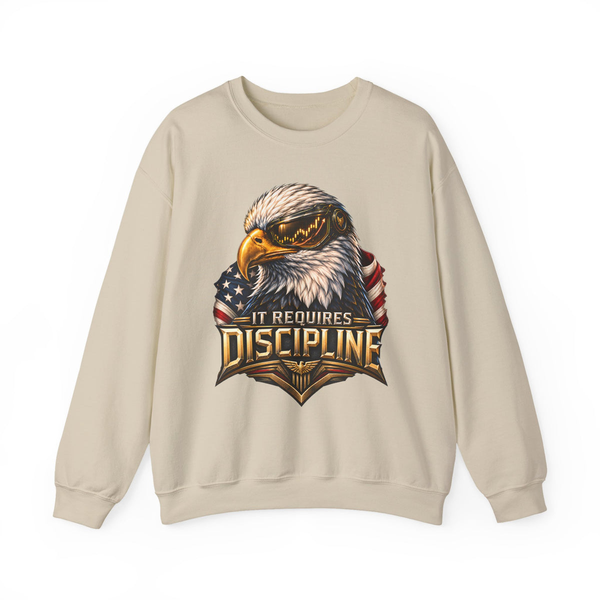 Unisex Heavy Blend™ It Requires Discipline Eagle Sweatshirt – Patriotic American Flag Graphic Crewneck