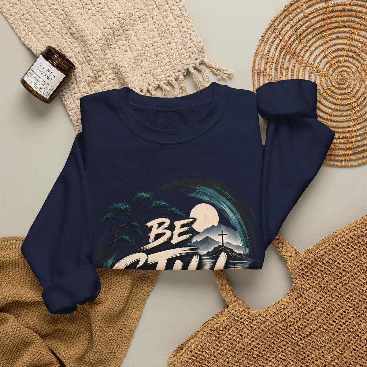 Be Still Christian Sweatshirt – Psalm 46:10 Faith-Inspired Graphic Crewneck