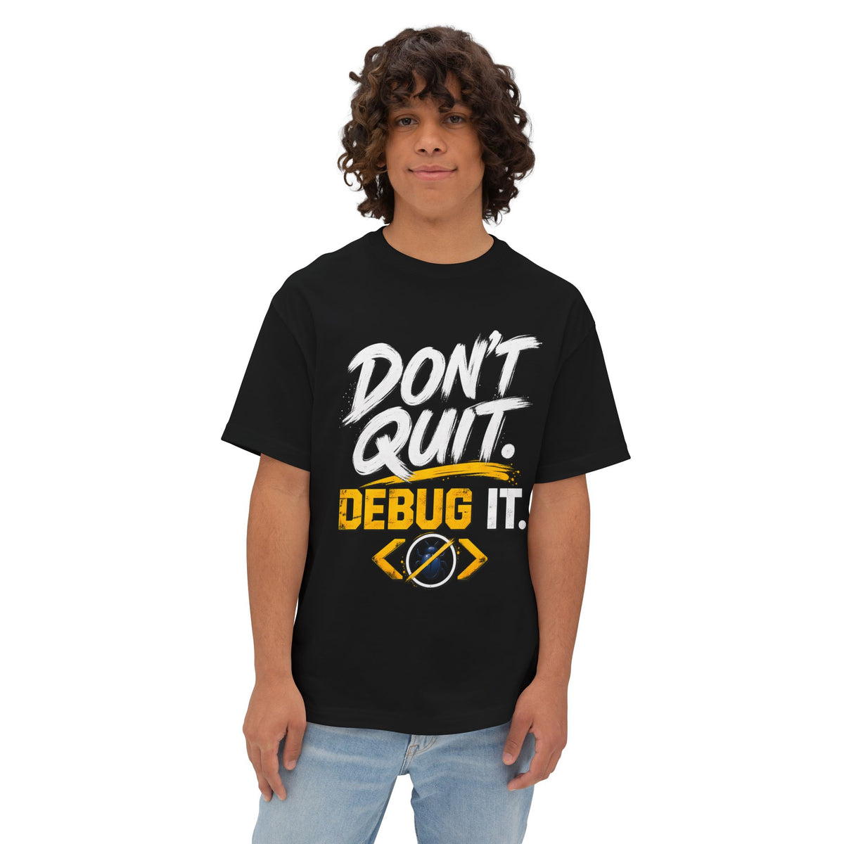Don't Quit Debug It Premium Oversized Boxy Tee for Developers and Programmers.
