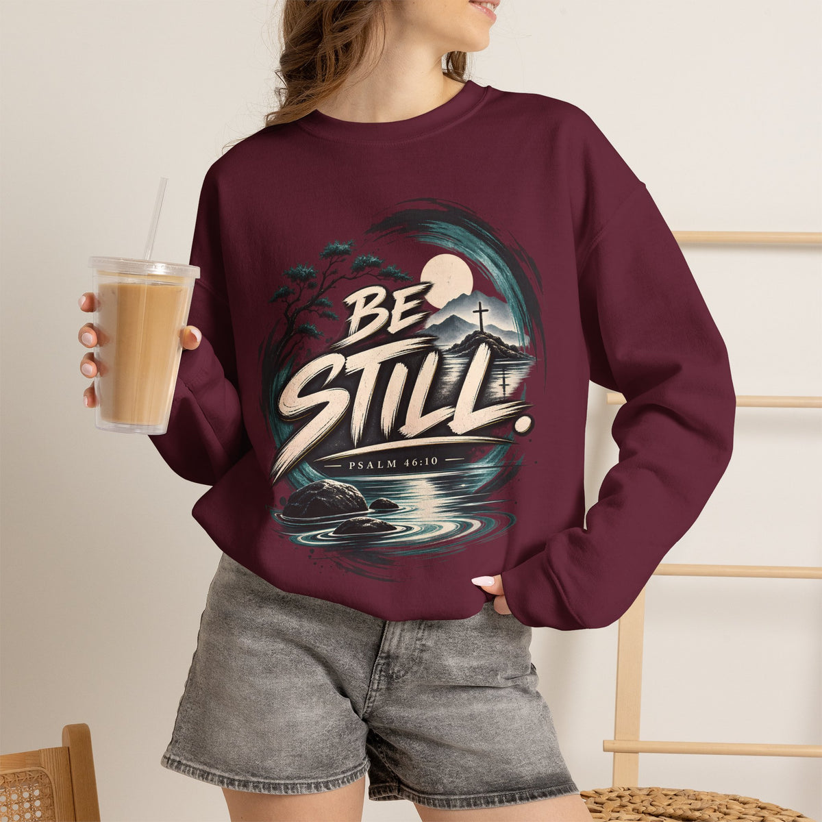 Be Still Christian Sweatshirt – Psalm 46:10 Faith-Inspired Graphic Crewneck