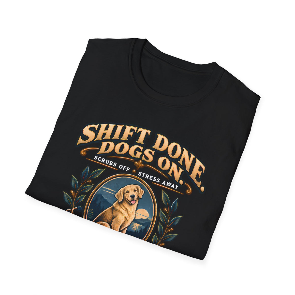 Classic T-Shirt — "Shift Done Dogs On, Real Therapy" Vintage Dog Lover Tee