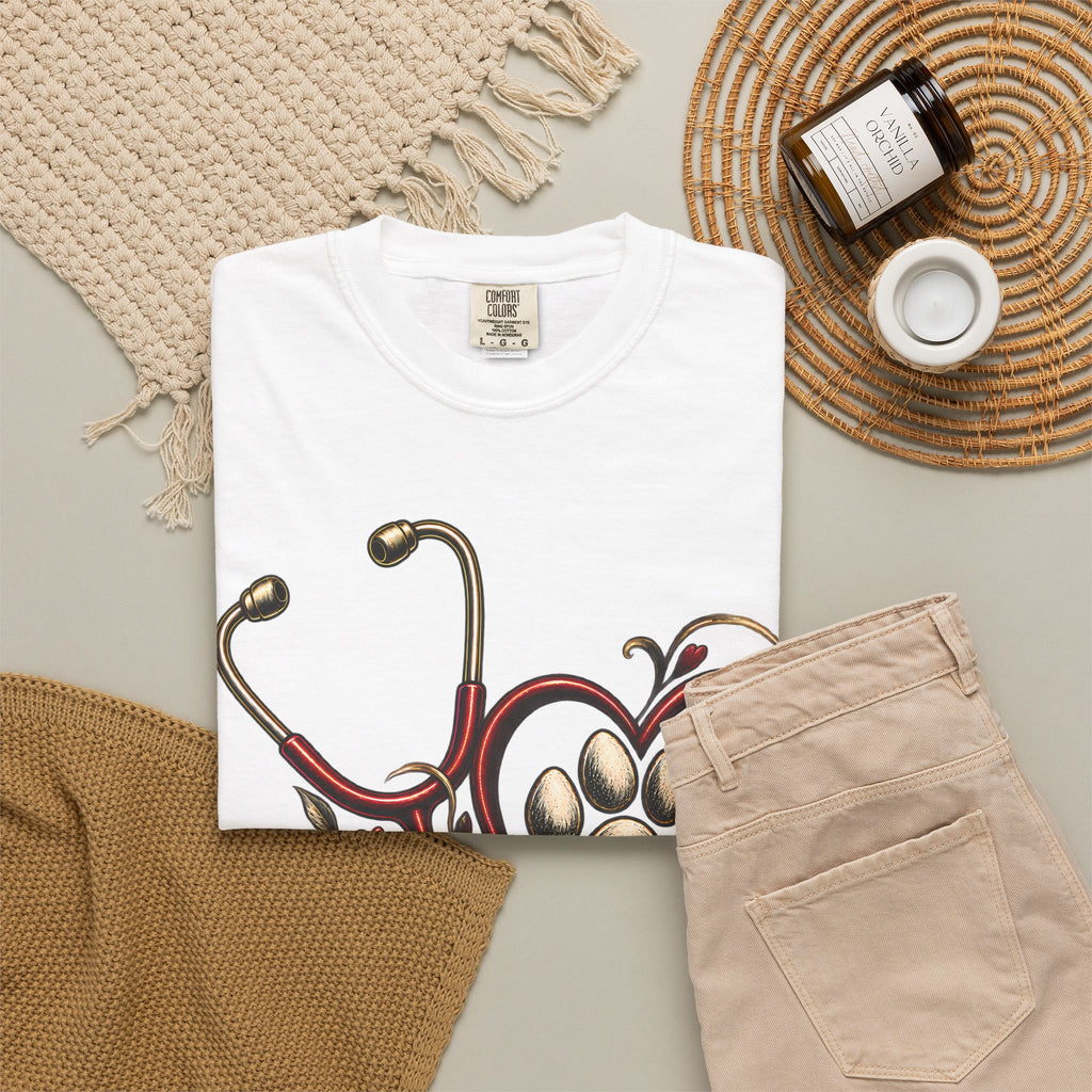 My Dog Restores Me T-Shirt — Veterinarian Stethoscope & Paw Heart Tee