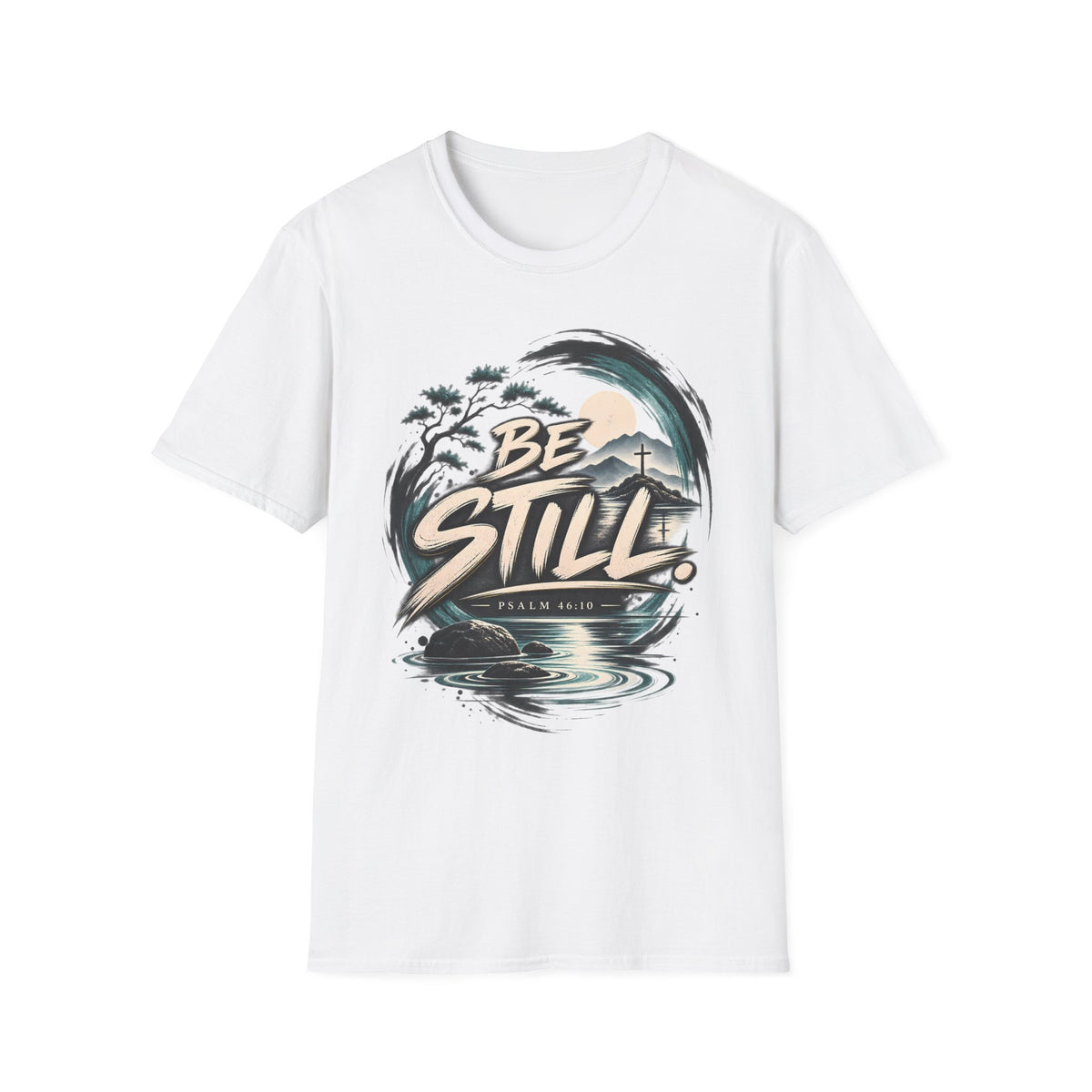 Classic Tee | Be Still T-Shirt — Inspirational Nature Graphic Tee (Be Still, Psalm 46:10)