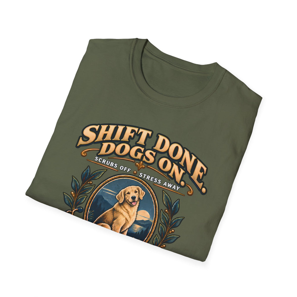 Classic T-Shirt — "Shift Done Dogs On, Real Therapy" Vintage Dog Lover Tee