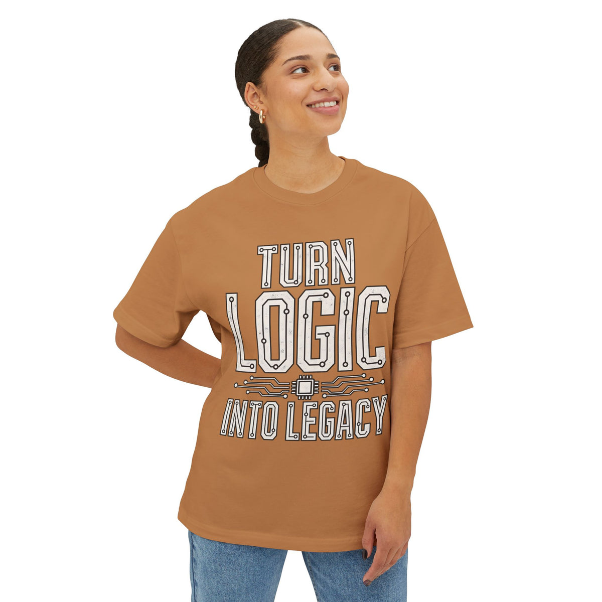 Oversized boxy Tech Quote Tee — "Turn Logic Into Legacy" Boxy T‑Shirt
