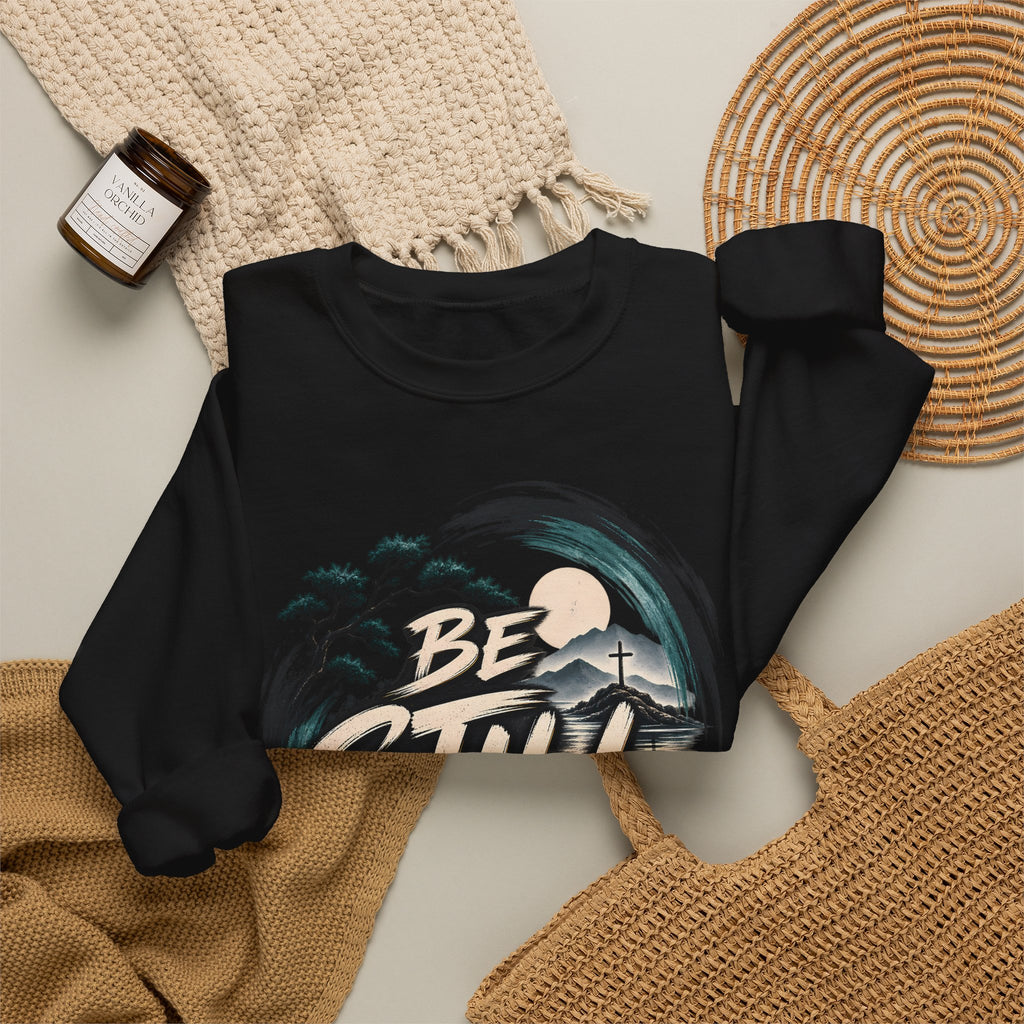 Be Still Christian Sweatshirt – Psalm 46:10 Faith-Inspired Graphic Crewneck