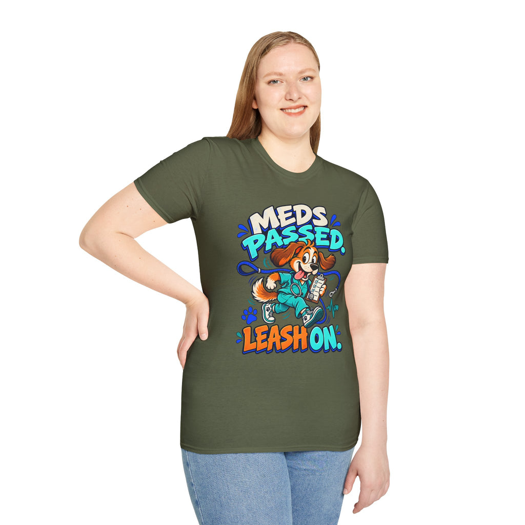 Classic T-Shirt | Meds Passed, Leash On – Funny Nurse and Dog Lover Graphic Tee