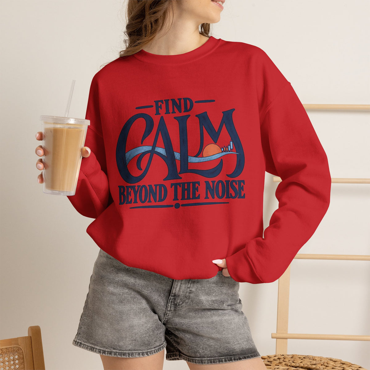 Crewneck Sweatshirt – "Find Calm Beyond the Noise" Inspirational Graphic
