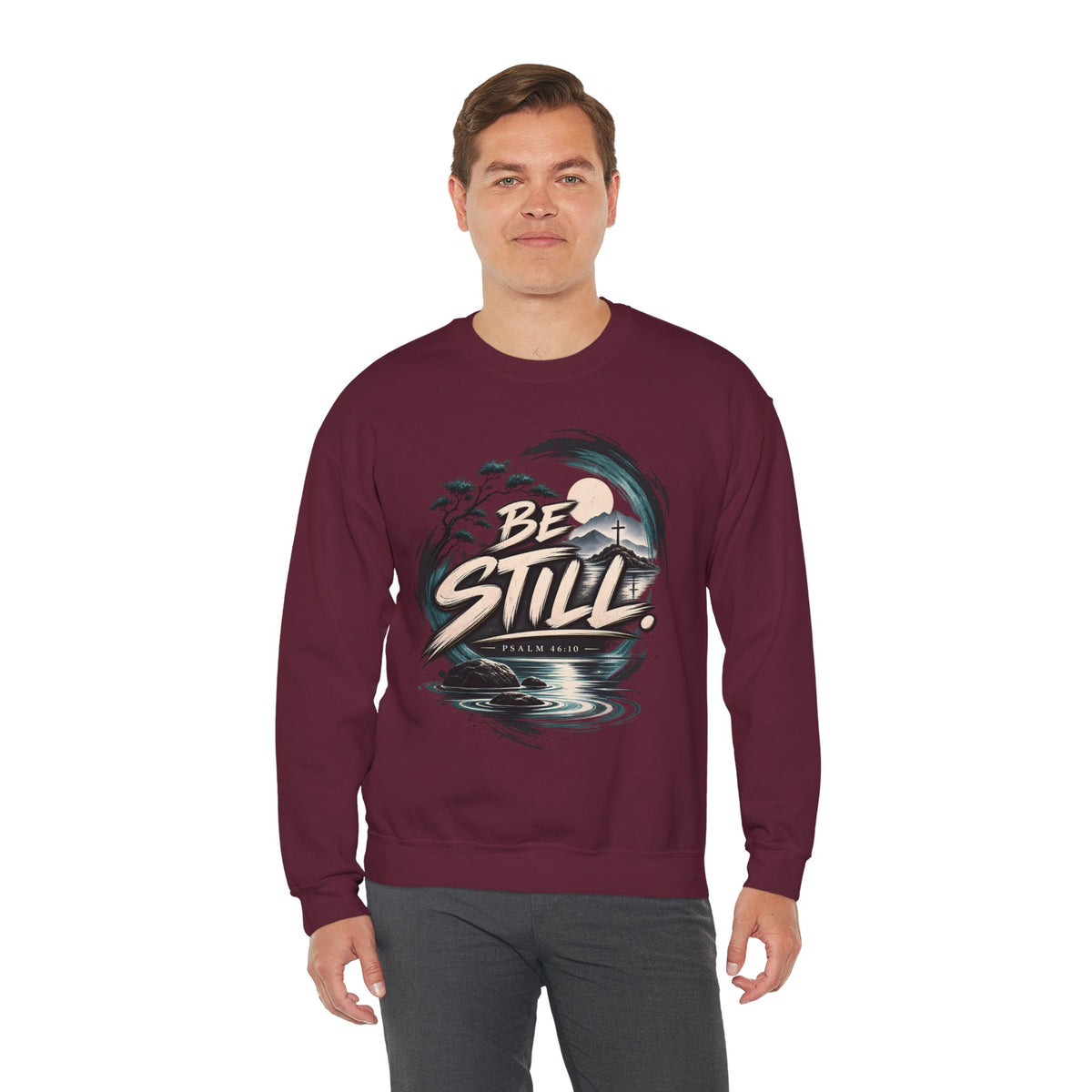 Be Still Christian Sweatshirt – Psalm 46:10 Faith-Inspired Graphic Crewneck