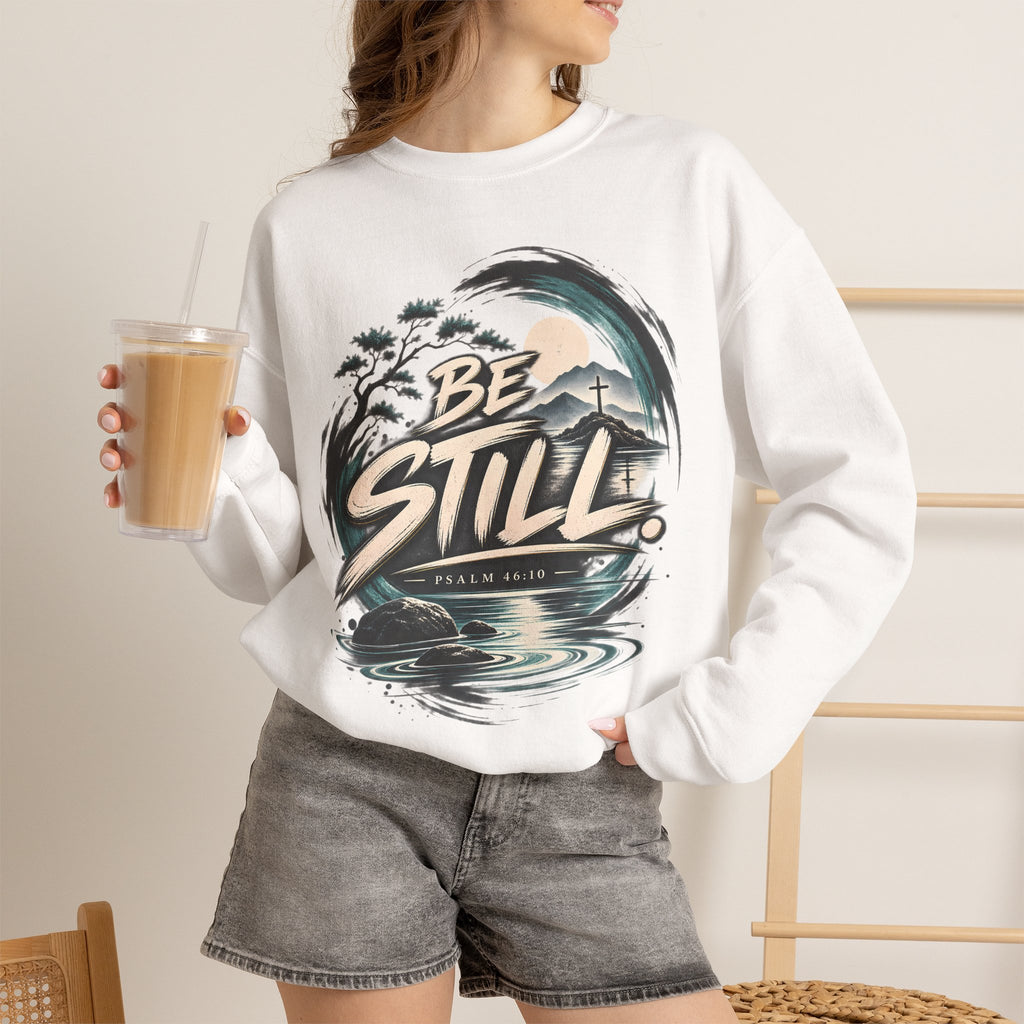 Be Still Christian Sweatshirt – Psalm 46:10 Faith-Inspired Graphic Crewneck