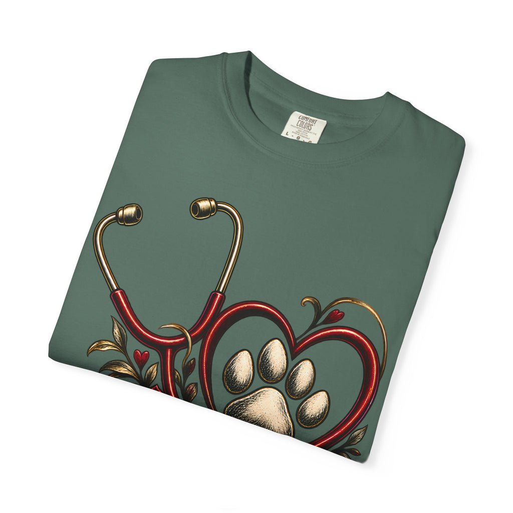My Dog Restores Me T-Shirt — Veterinarian Stethoscope & Paw Heart Tee